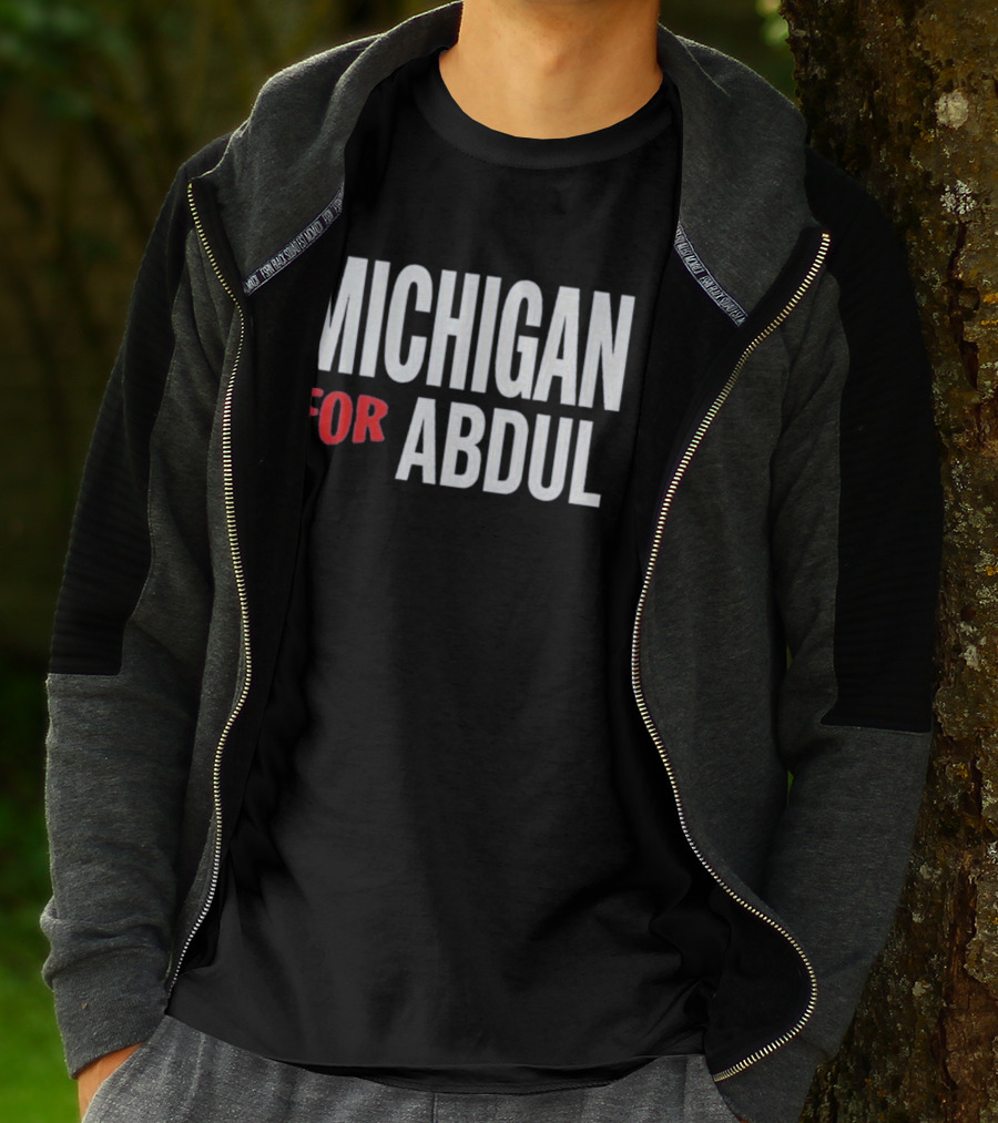 Michigan For Abdul Text Bold Red And White T-Shirt