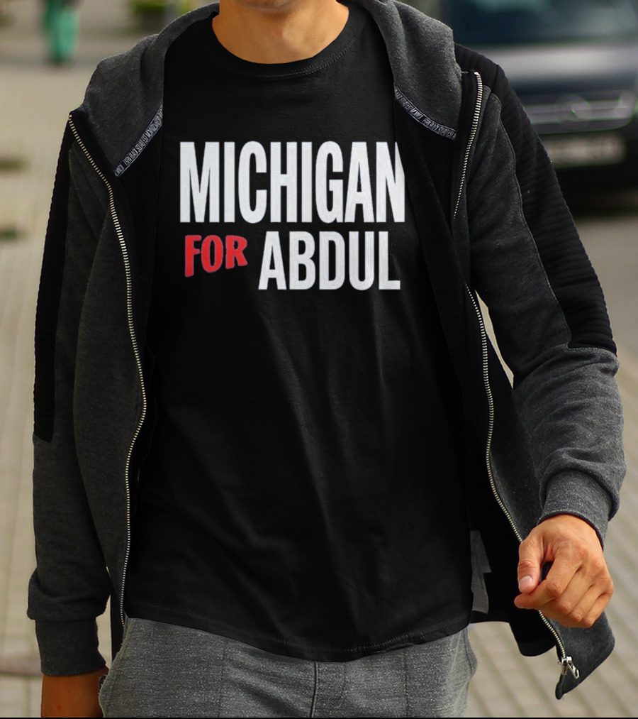 Michigan For Abdul Text Bold Red And White T-Shirt