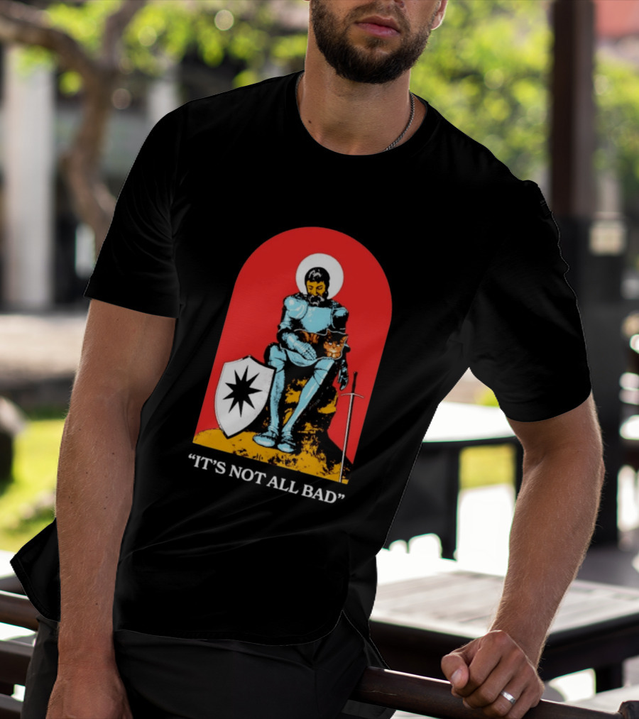 Knight With Armor And Cat Companion On Red T-Shirt