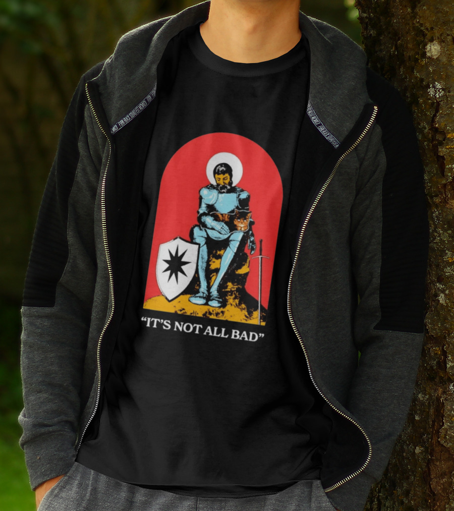 Knight With Armor And Cat Companion On Red T-Shirt