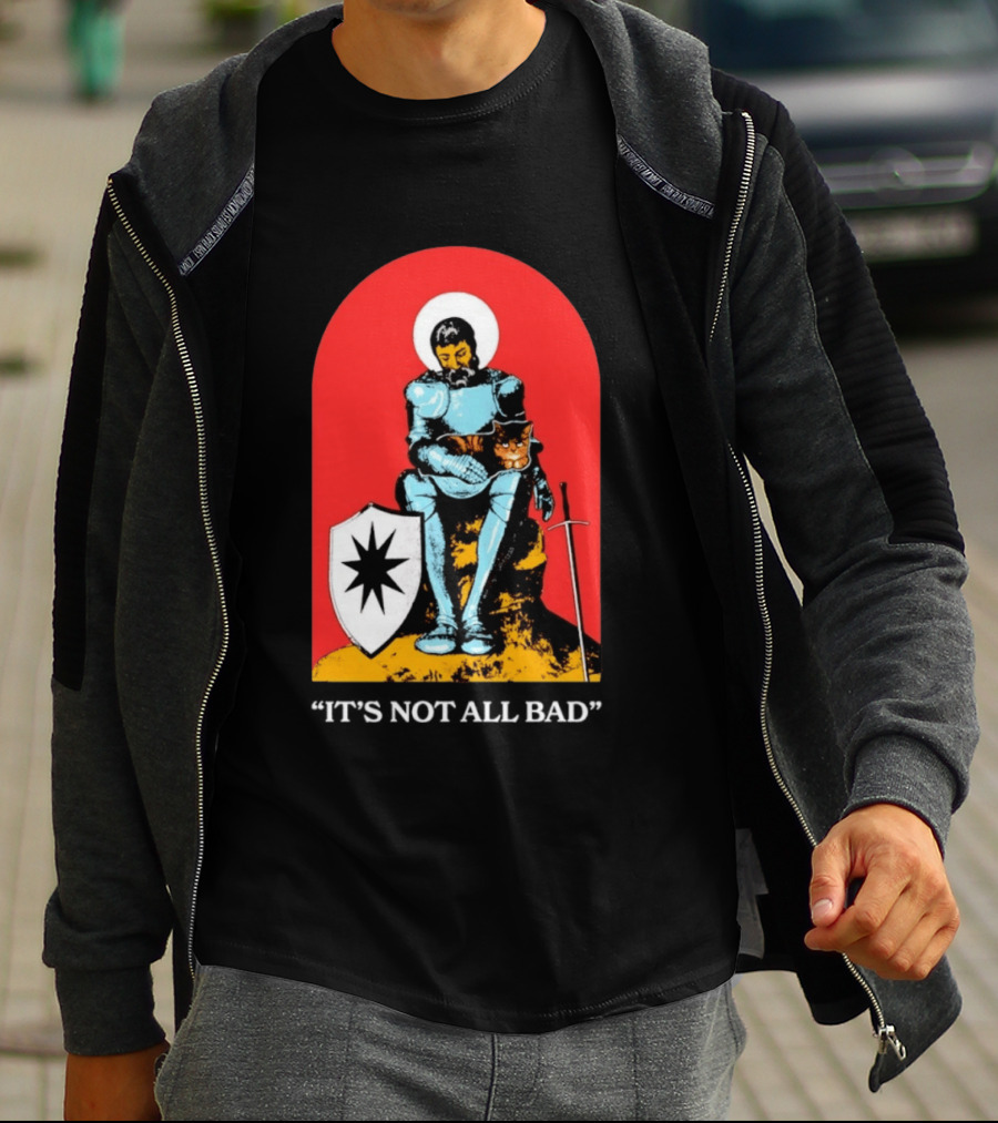 Knight With Armor And Cat Companion On Red T-Shirt