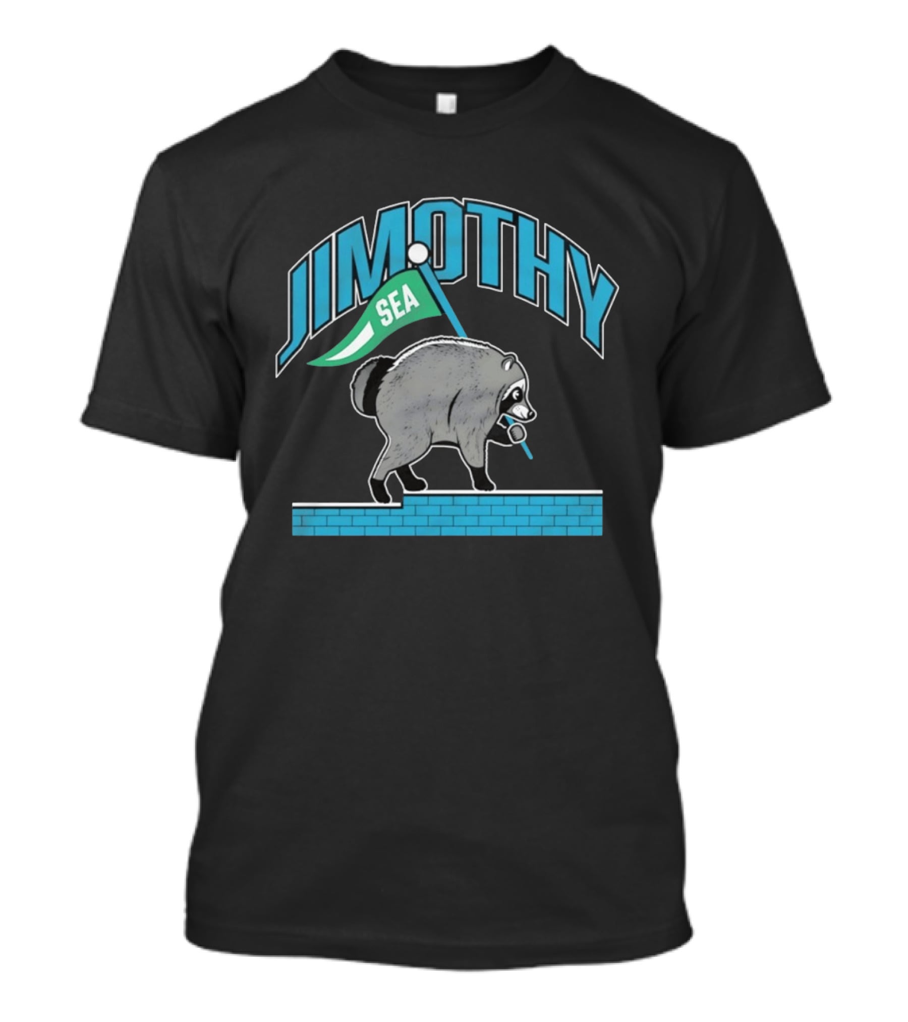 Jimothy SEA Raccoon Holding Flag On Brick Wall T-Shirt
