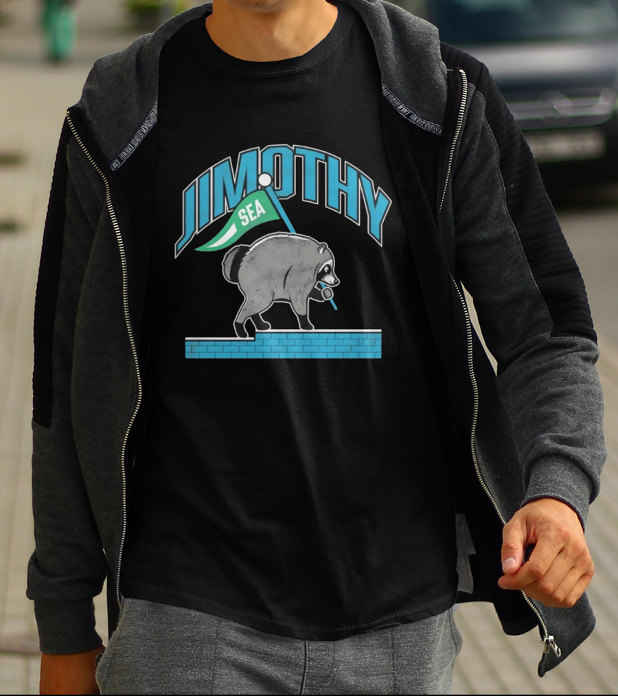 Jimothy SEA Raccoon Holding Flag On Brick Wall T-Shirt