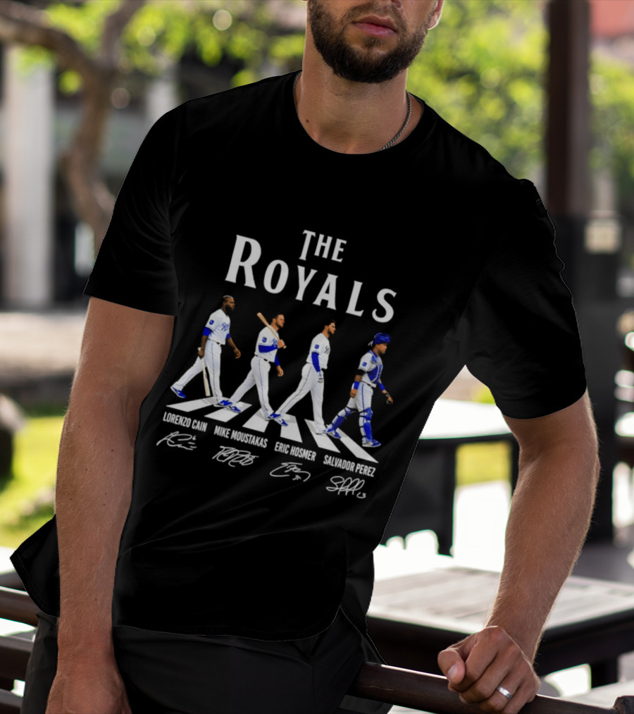 The Royals Lorenzo Cain Mike Moustakas Eric Hosmer Salvador Perez Signatures Abbey Road Kansas City Royals T-Shirt