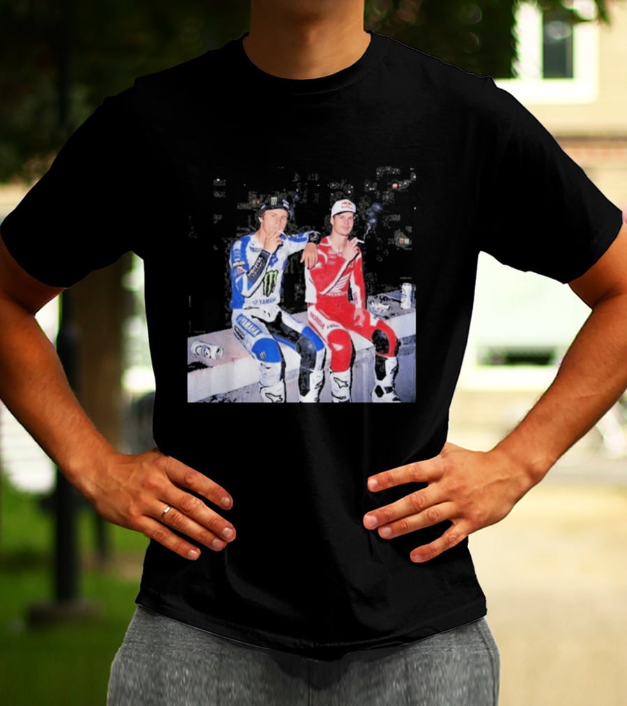 Valentino Rossi Casey Stoner Yamaha Honda Monster Red Bull Racing Motogp Smoking T-Shirt