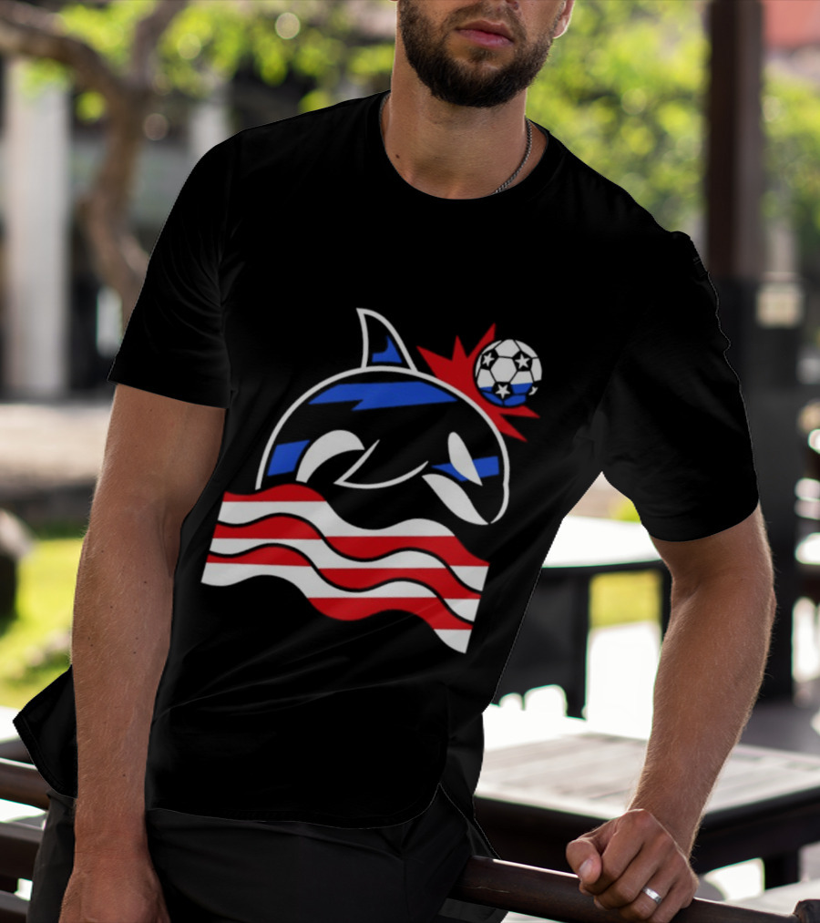 Wild Whale Red White And Blue Waves With Soccer Ball T-Shirt
