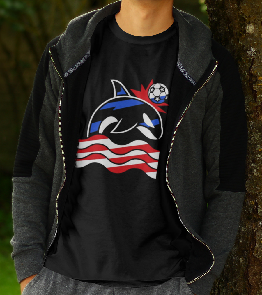 Wild Whale Red White And Blue Waves With Soccer Ball T-Shirt