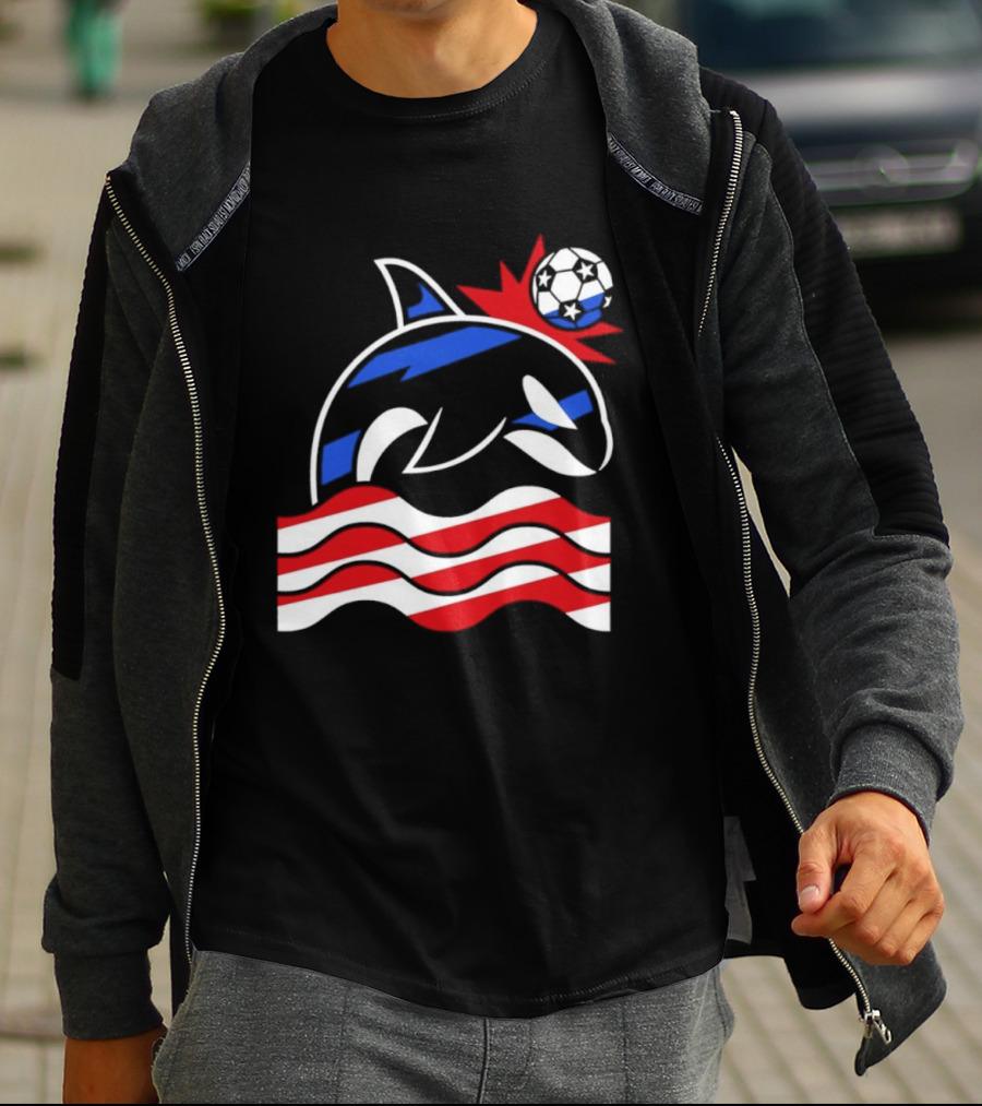 Wild Whale Red White And Blue Waves With Soccer Ball T-Shirt