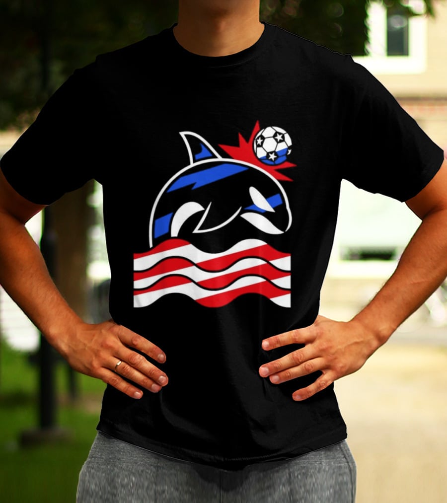 Wild Whale Red White And Blue Waves With Soccer Ball T-Shirt