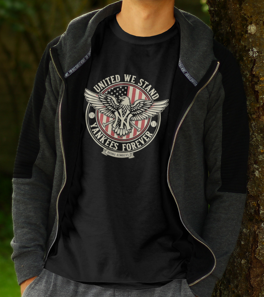 United We Stand Yankees Forever Bronx Bombers Eagle Emblem American Flag T-Shirt