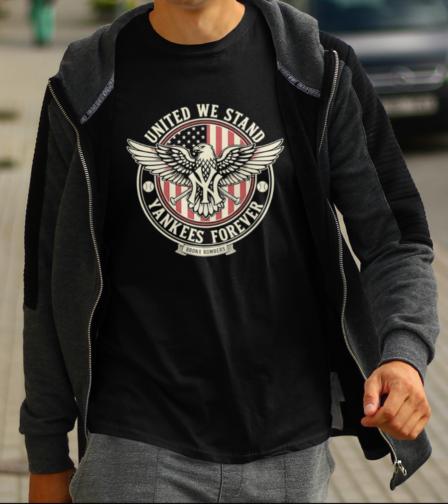 United We Stand Yankees Forever Bronx Bombers Eagle Emblem American Flag T-Shirt