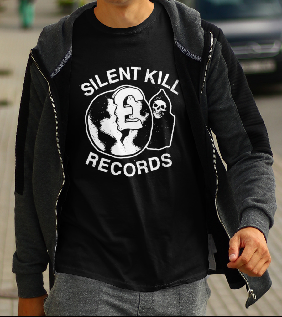 Silent Kill Records Skull Punk Logo Earth T-Shirt