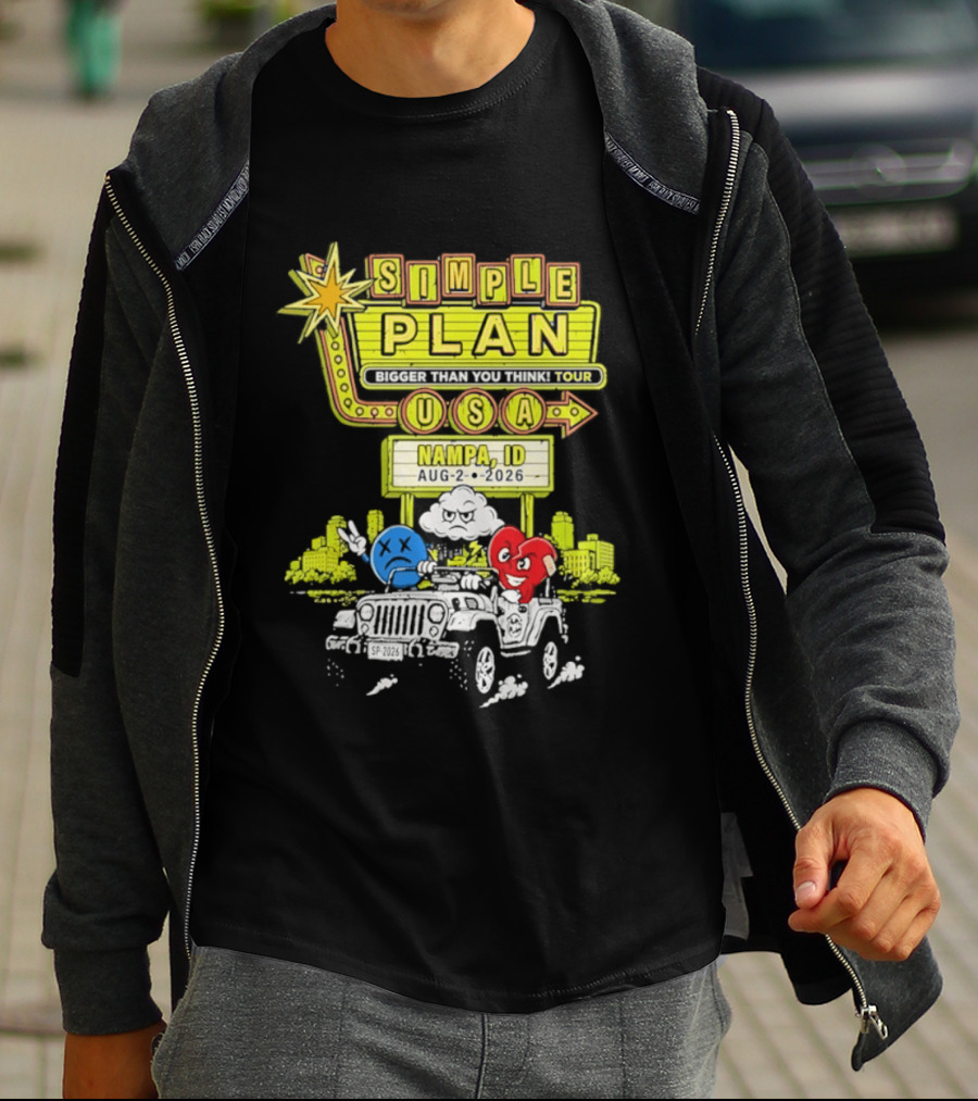 Simple Plan Bigger Than You Think Tour Nampa ID USA August 2 2026 T-Shirt