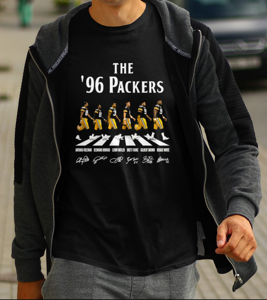 96 Packers Antonio Freeman Desmond Howard Leroy Butler Brett Favre Gilbert Brown Reggie White Signatures Green Bay Packers T-Shirt