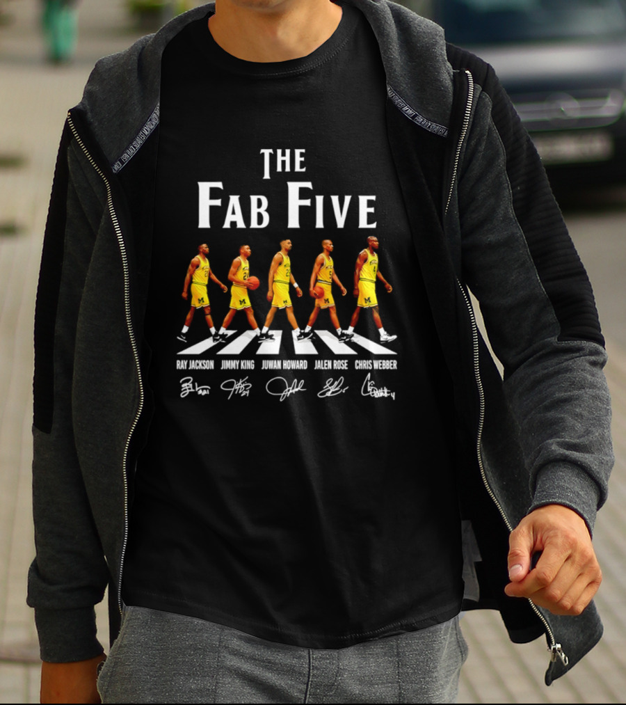 Michigan Wolverines Fab Five Ray Jackson Jimmy King Juwan Howard Jalen Rose Chris Webber Signatures T-Shirt