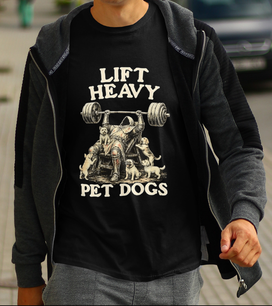 Lift Heavy Pet Dogs Medieval Weightlifting Knight With Puppies T-Shirt