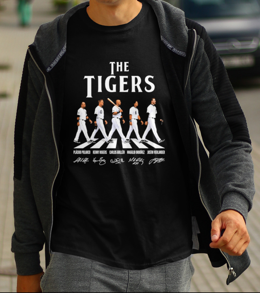 The Tigers Plácido Polanco Kenny Rogers Carlos Guillén Magglio Ordóñez Justin Verlander Detroit Abbey Road Baseball Players T-Shirt