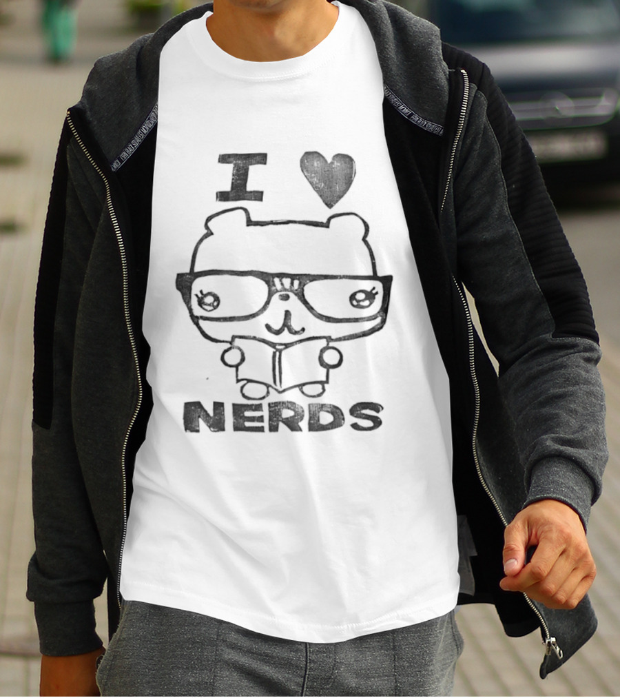 I Love Nerds Bear Reading Book Glasses T-Shirt