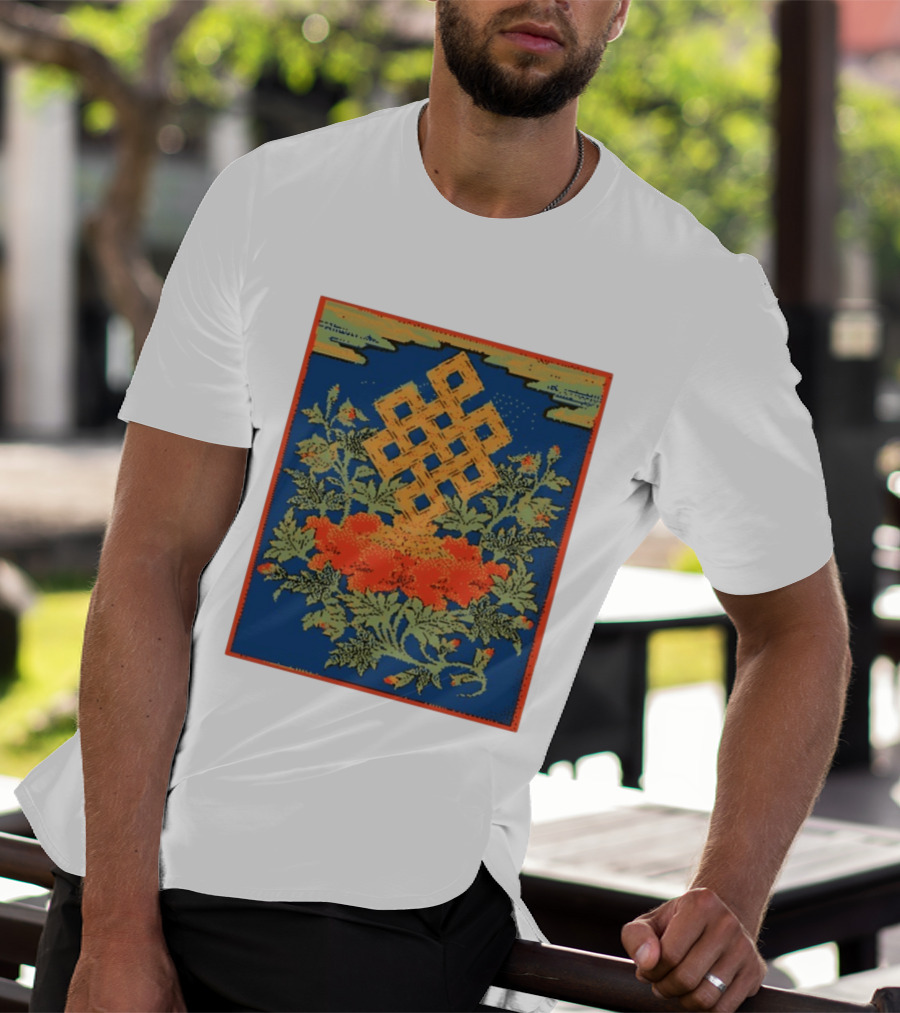 Srivatsa Endless Knot Floral Design Buddhist Symbol With Blossoms T-Shirt