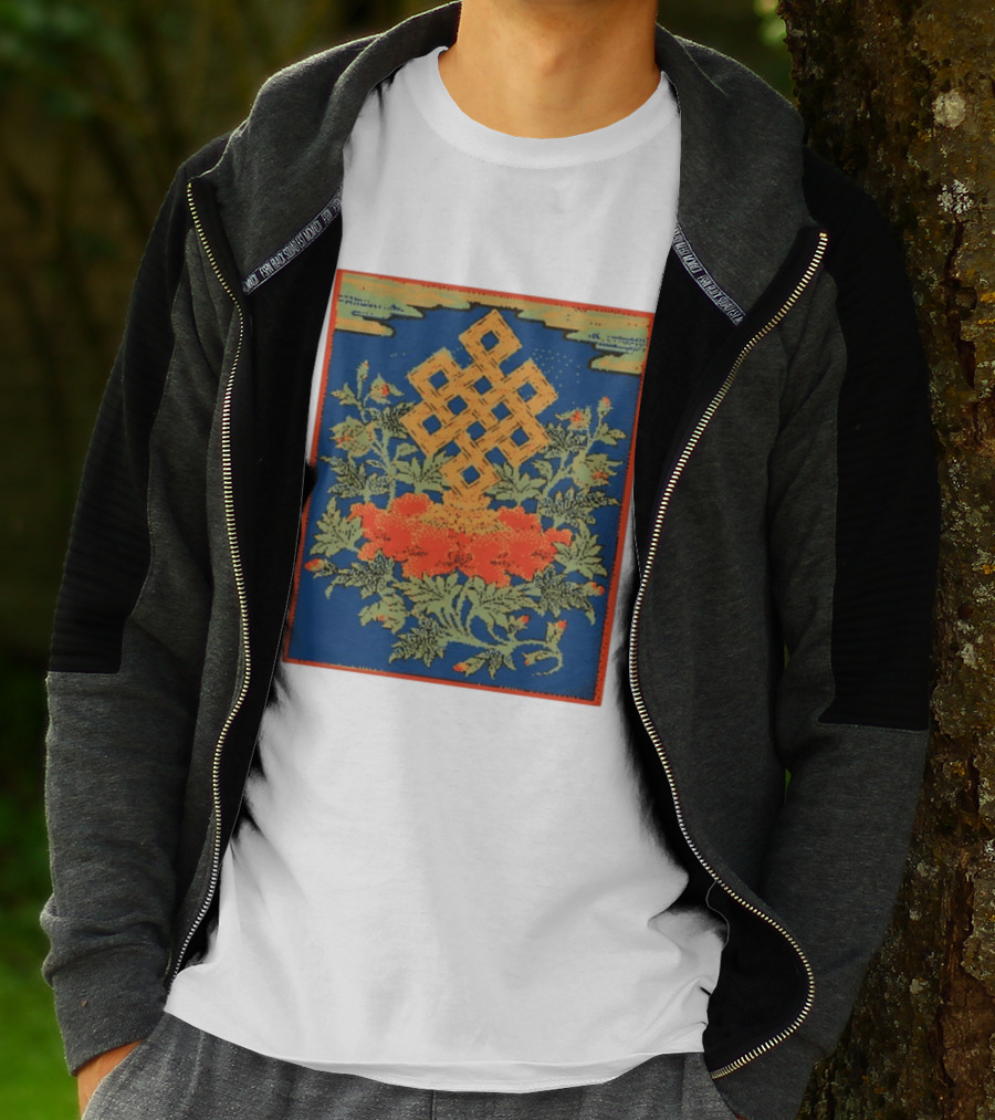 Srivatsa Endless Knot Floral Design Buddhist Symbol With Blossoms T-Shirt
