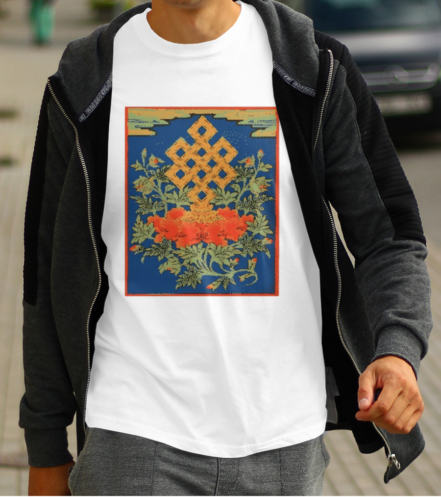 Srivatsa Endless Knot Floral Design Buddhist Symbol With Blossoms T-Shirt