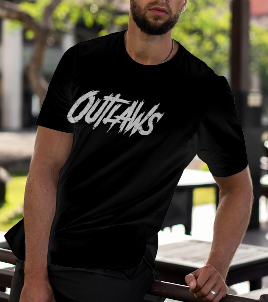 Cowboys Outlaws Text Bold White Brushstroke T-Shirt