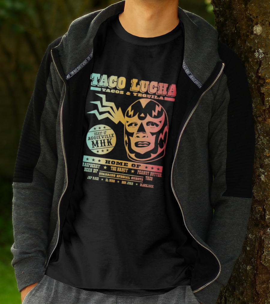 Taco Lucha Tacos And Tequila Luchador Heart Of Aggieville MHK Manhattan Kansas T-Shirt
