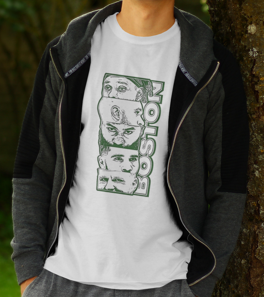Boston Celtics Starting Five Tatum White Brown Porzingis Holiday T-Shirt