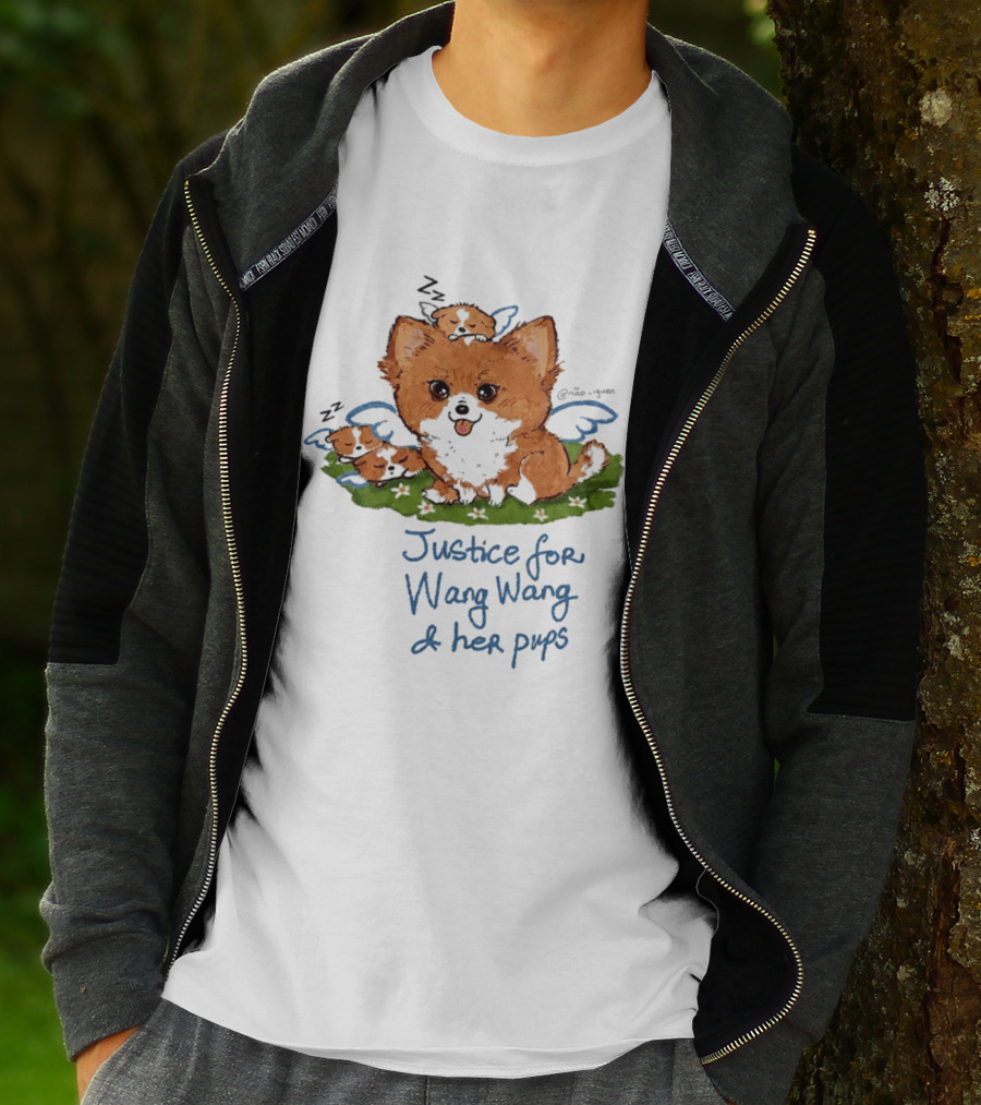 Justice For Wang Wang And Her Pups Cute Illustrated Memorial T-Shirt