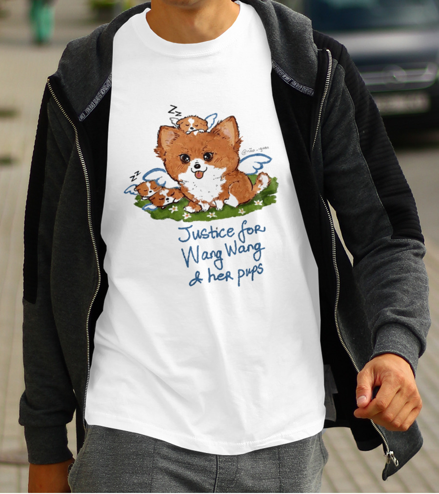 Justice For Wang Wang And Her Pups Cute Illustrated Memorial T-Shirt