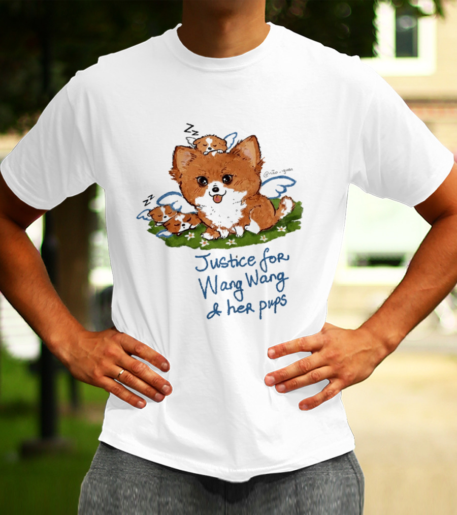Justice For Wang Wang And Her Pups Cute Illustrated Memorial T-Shirt