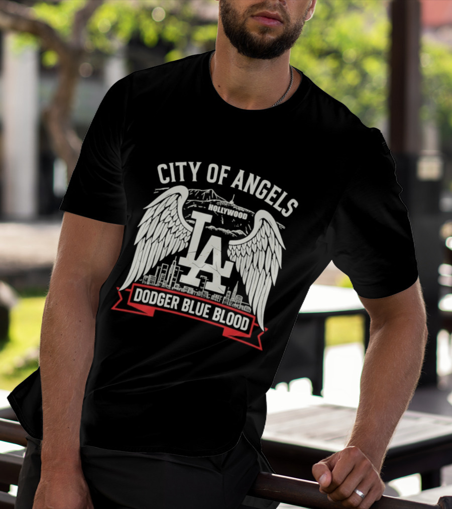 City Of Angels LA Hollywood Dodger Blue Blood Wings Skyline T-Shirt