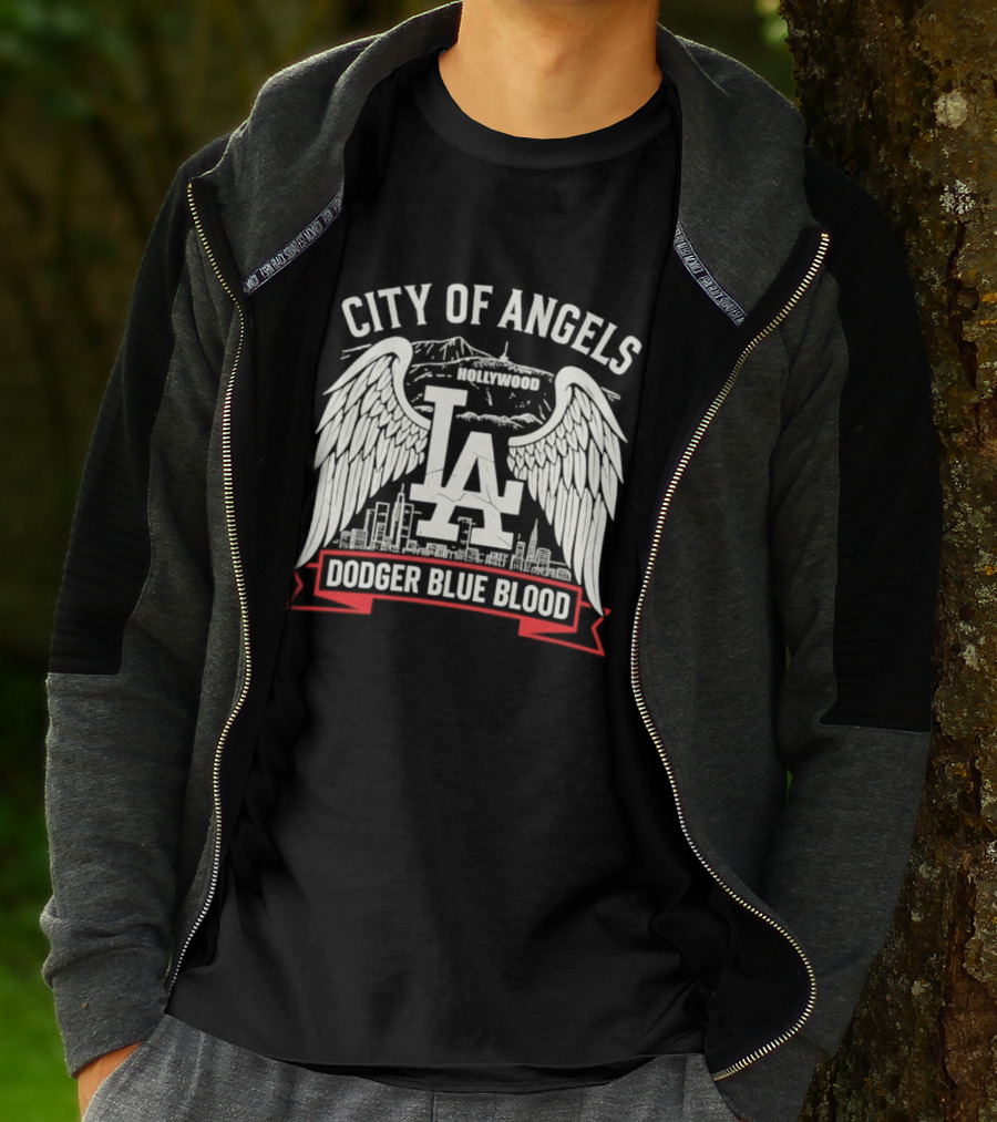 City Of Angels LA Hollywood Dodger Blue Blood Wings Skyline T-Shirt