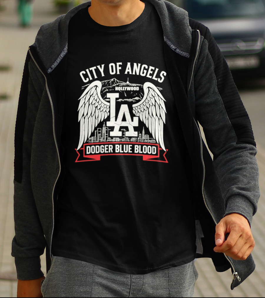 City Of Angels LA Hollywood Dodger Blue Blood Wings Skyline T-Shirt