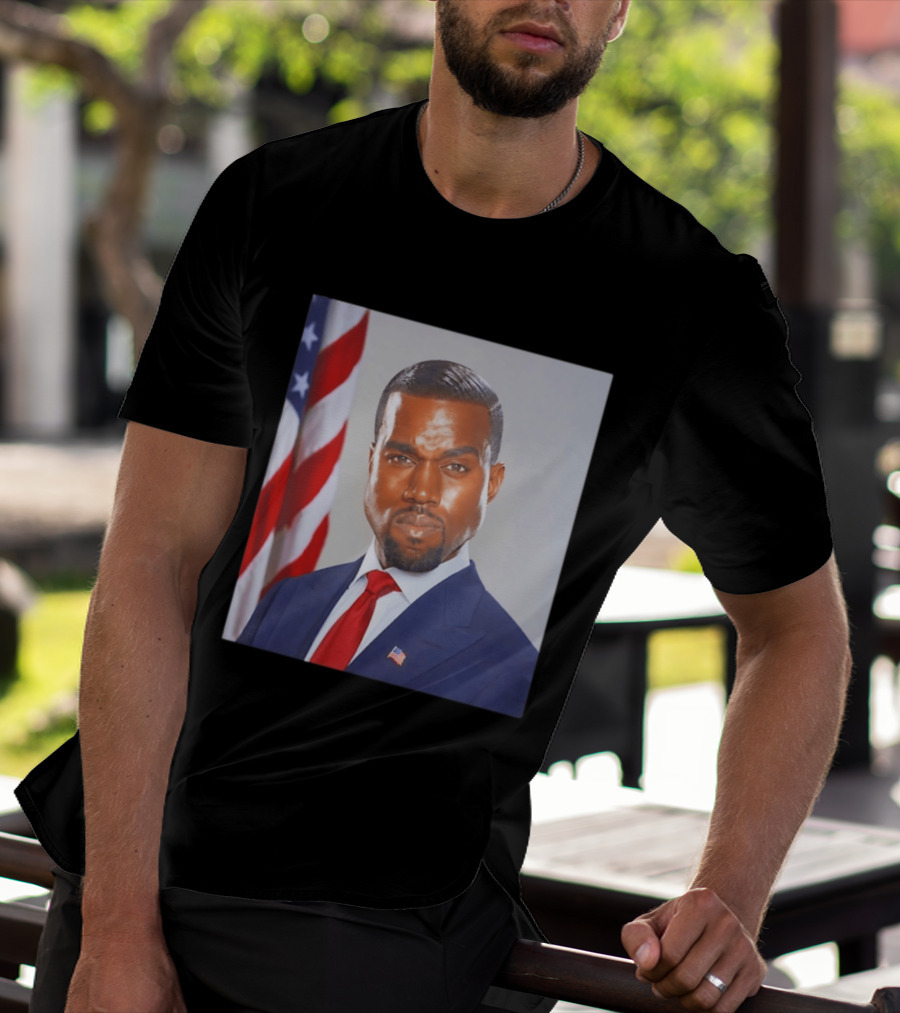 Kanye West Ye Political Portrait American Flag Suit And Tie T-Shirt