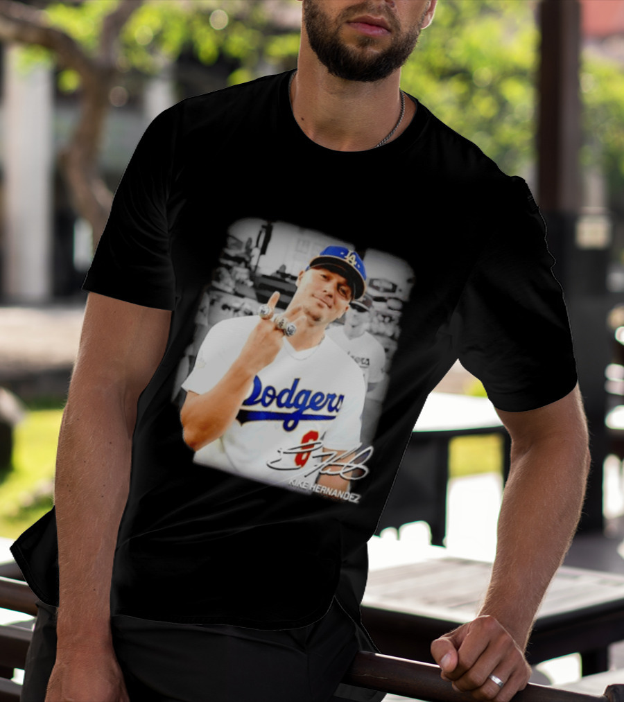 Kike Hernandez Los Angeles Dodgers MLB Number 14 Autographed Photo T-Shirt