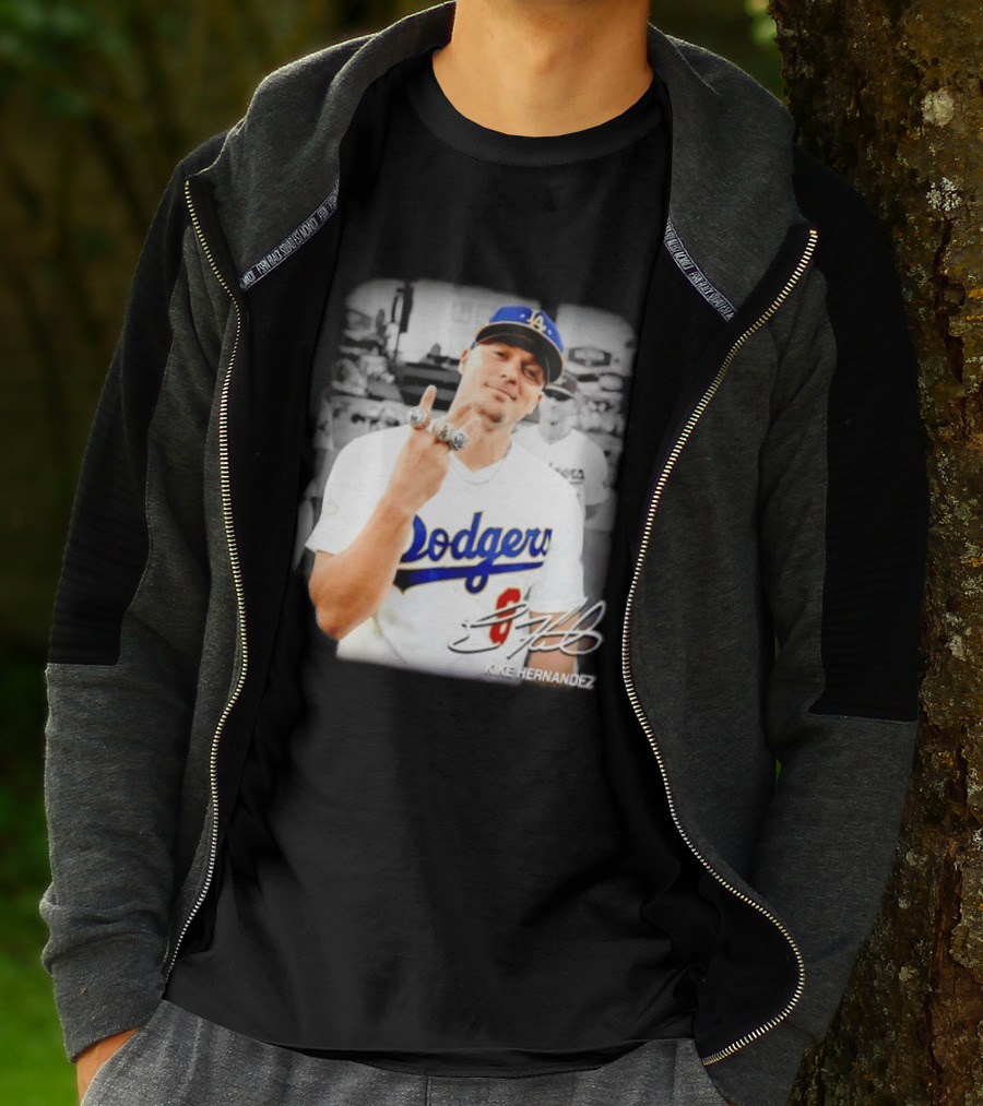 Kike Hernandez Los Angeles Dodgers MLB Number 14 Autographed Photo T-Shirt