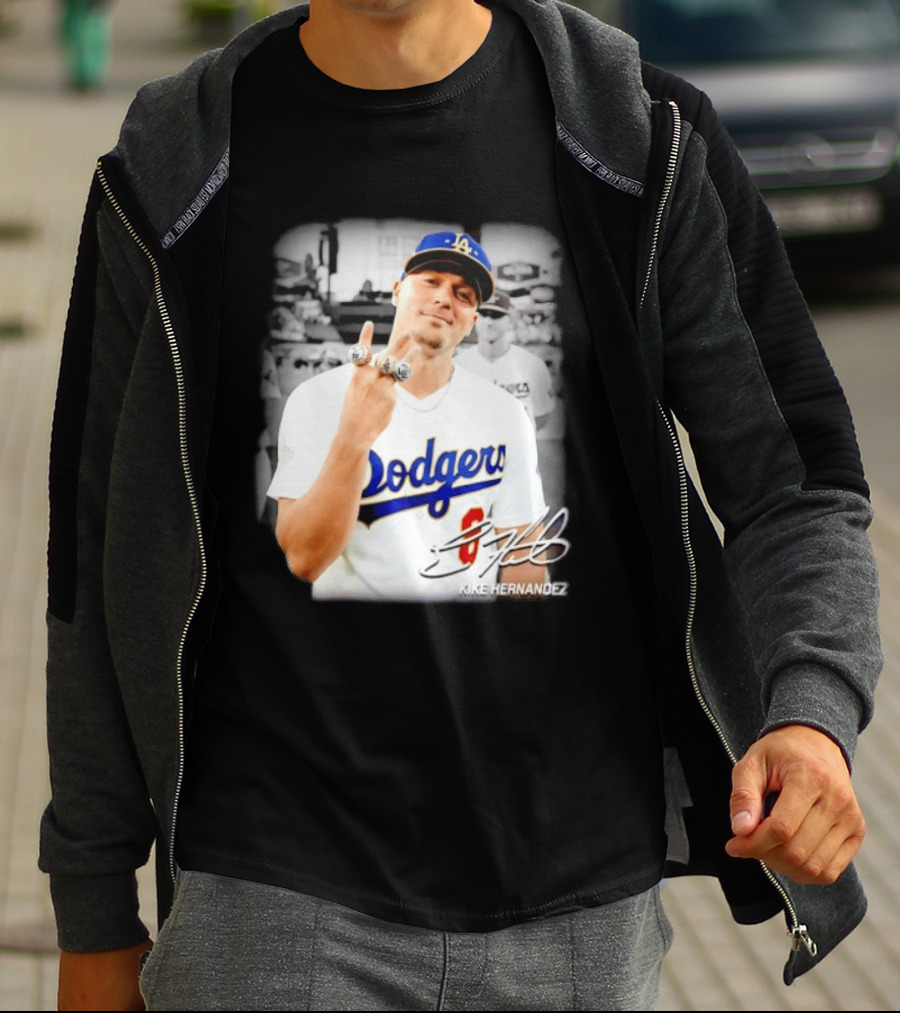 Kike Hernandez Los Angeles Dodgers MLB Number 14 Autographed Photo T-Shirt