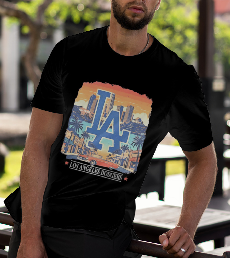 Los Angeles Dodgers LA Hollywood Skyline Classic Car T-Shirt