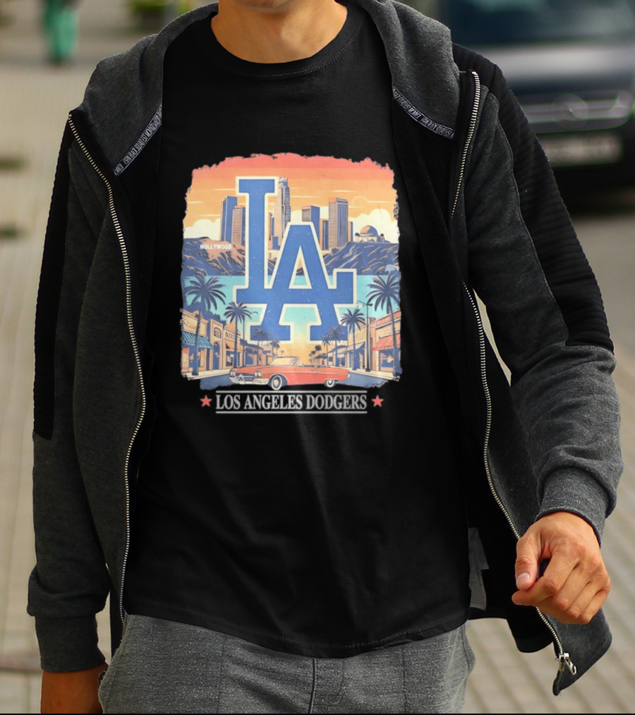 Los Angeles Dodgers LA Hollywood Skyline Classic Car T-Shirt