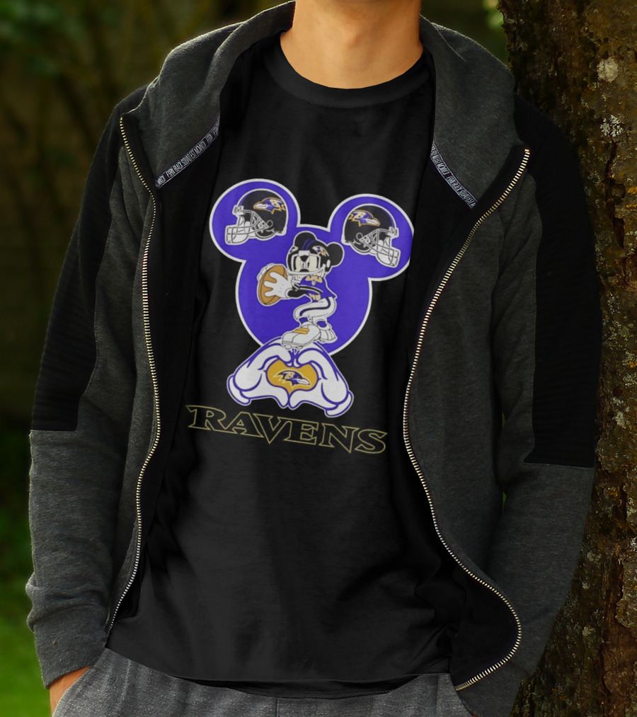 Mickey Mouse Baltimore Ravens Football Love Ravens Helmets T-Shirt