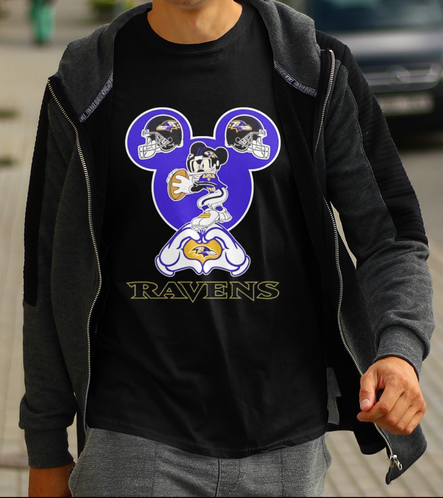 Mickey Mouse Baltimore Ravens Football Love Ravens Helmets T-Shirt