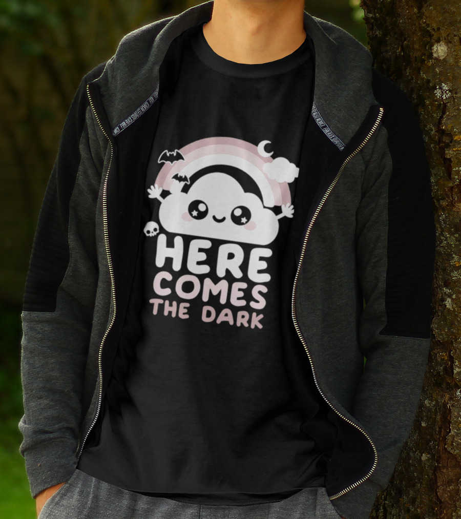 Here Comes The Dark Cute Cloud Rainbow Bats Moon And Stars T-Shirt