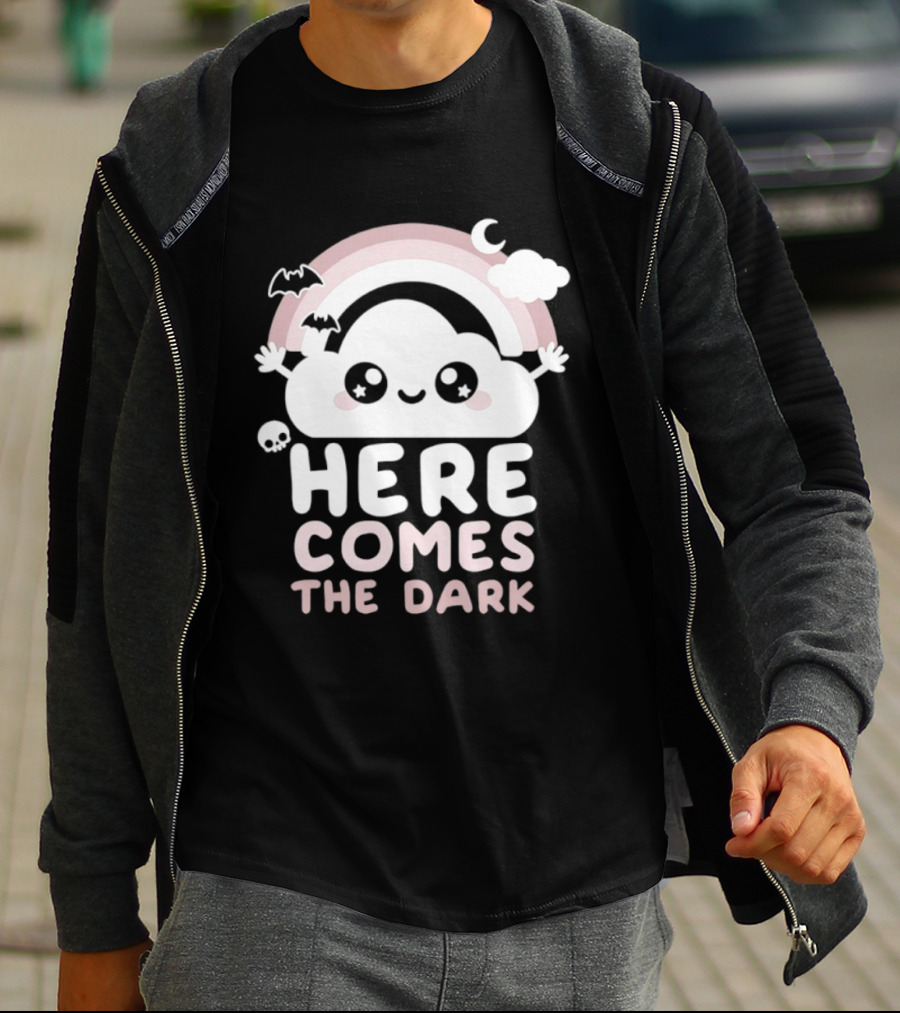 Here Comes The Dark Cute Cloud Rainbow Bats Moon And Stars T-Shirt