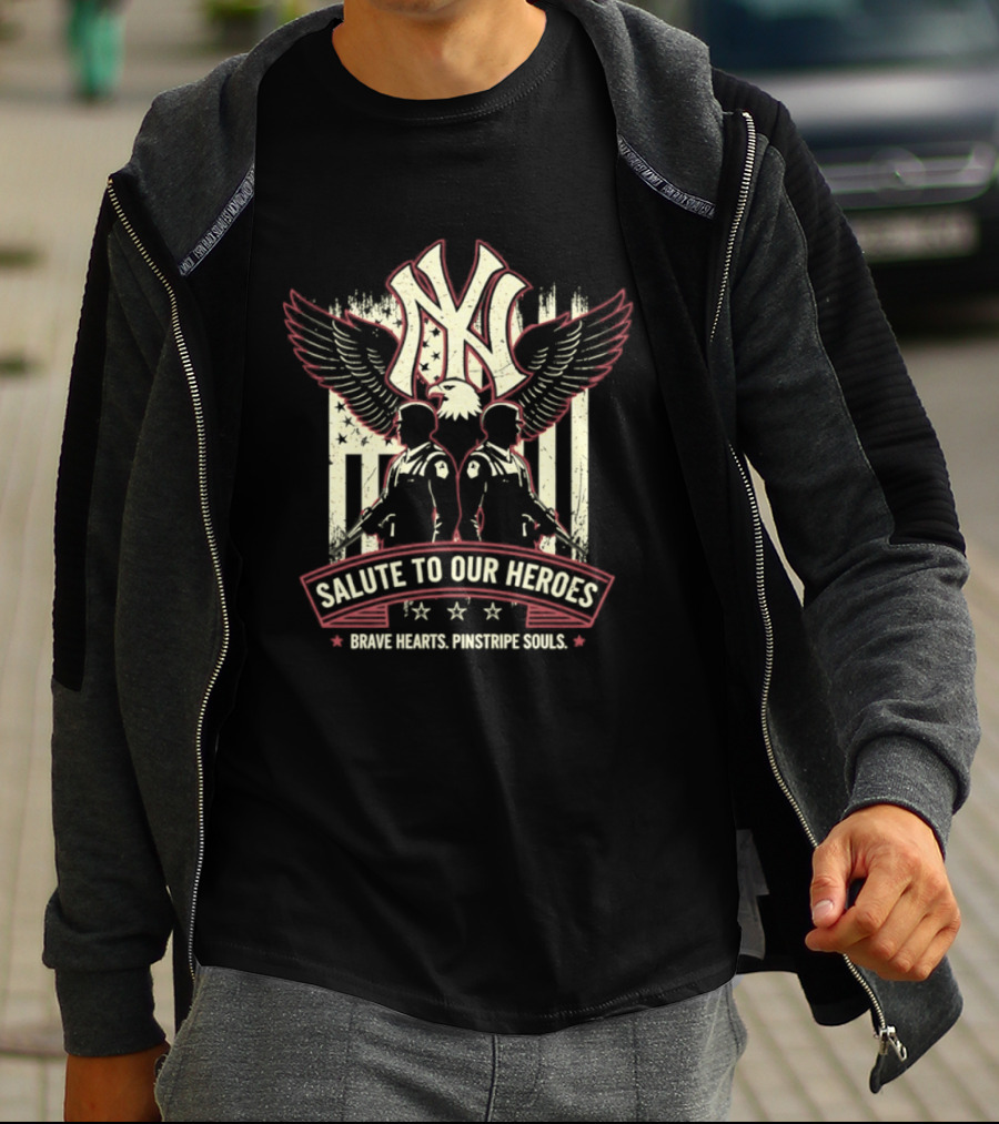 NY Yankees Salute To Our Heroes Brave Hearts Pinstripe Souls T-Shirt