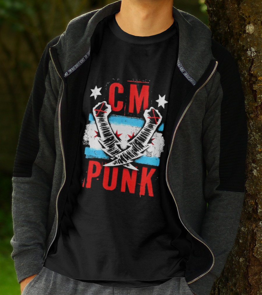 CM Punk Chicago Flag Lightning Bolt Fist WWE Stars T-Shirt
