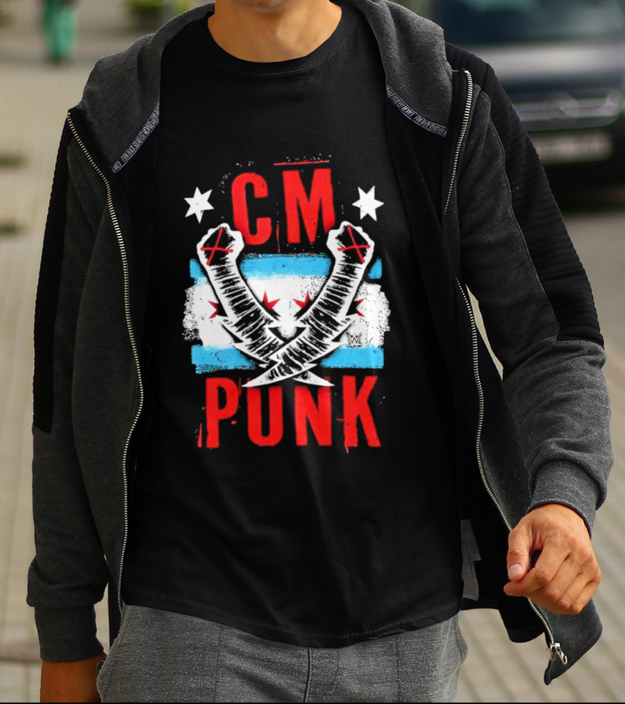 CM Punk Chicago Flag Lightning Bolt Fist WWE Stars T-Shirt