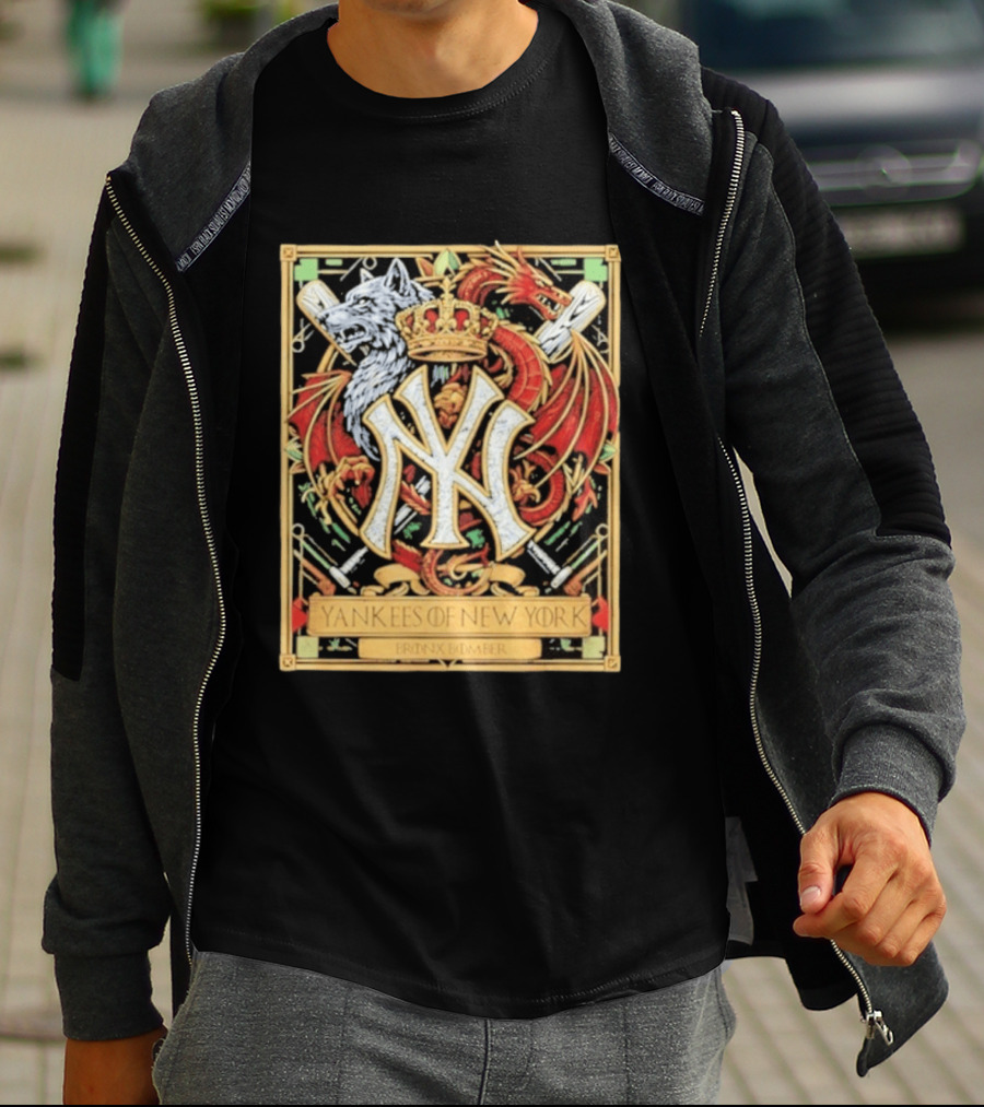 Yankees Of New York Bronx Bomber MLB Baseball Wolf Dragon Crown NY Crest T-Shirt