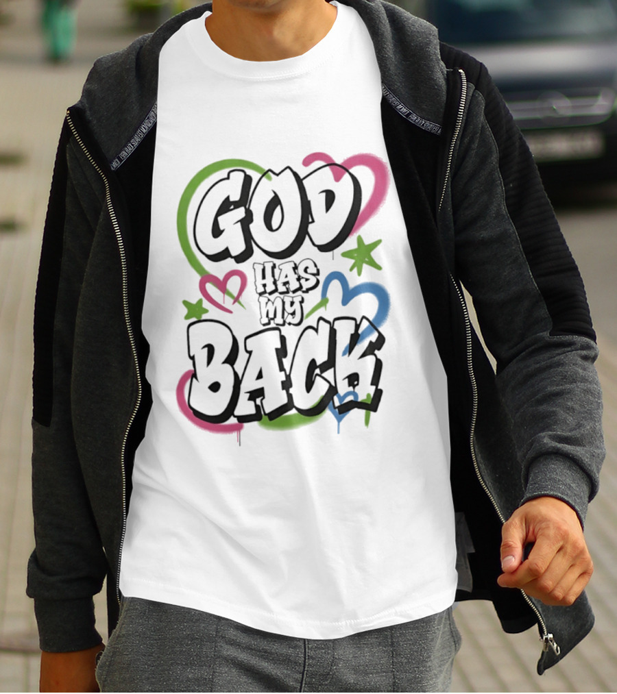 God Has My Back Faith Inspirational Religious Hearts Stars T-Shirt