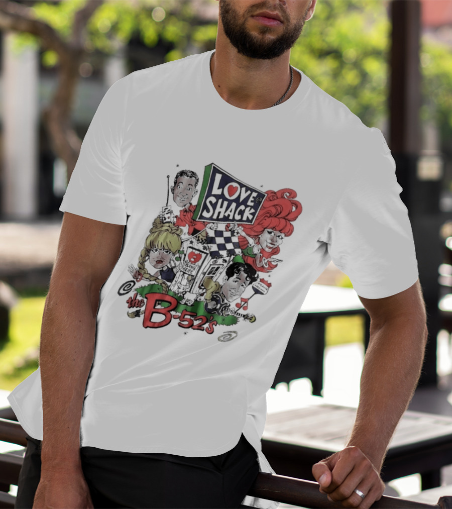 The B 52's Love Shack Cartoon Artwork Featuring Band Members T-Shirt